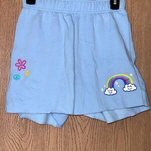 PacSun Light Blue Shorts with Rainbow and Flower Design